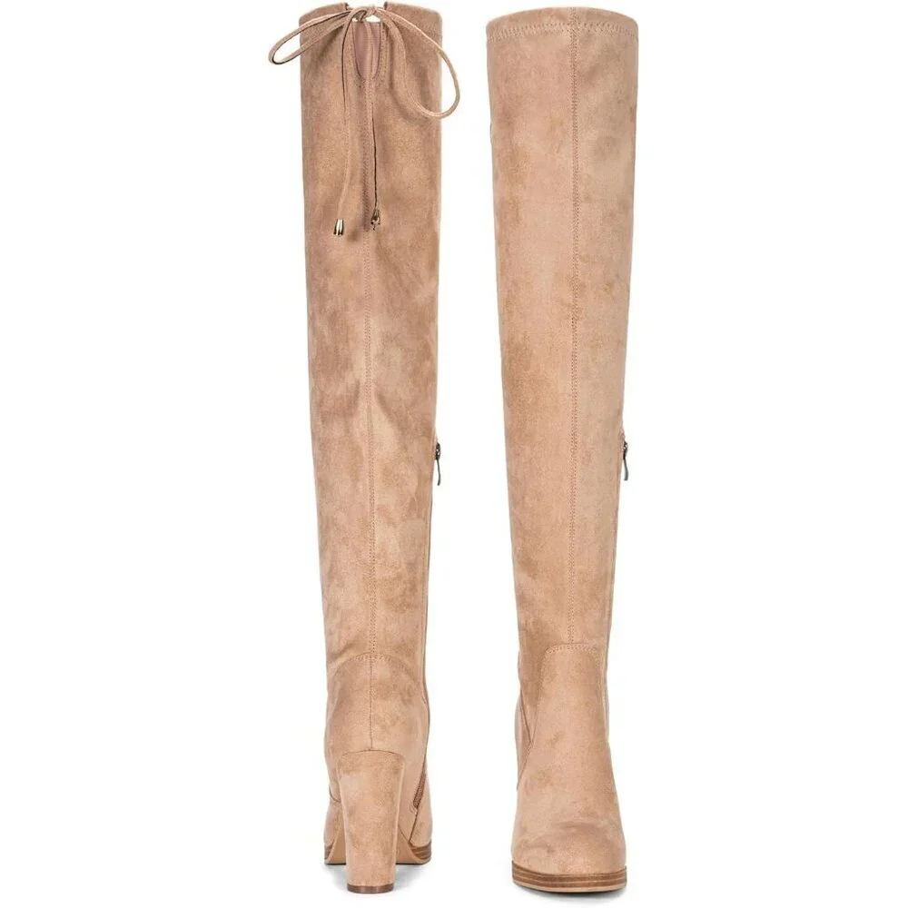Women's Sand-imitation Suede Thigh High Over The Knee Rounded Toe Tall Long Boot